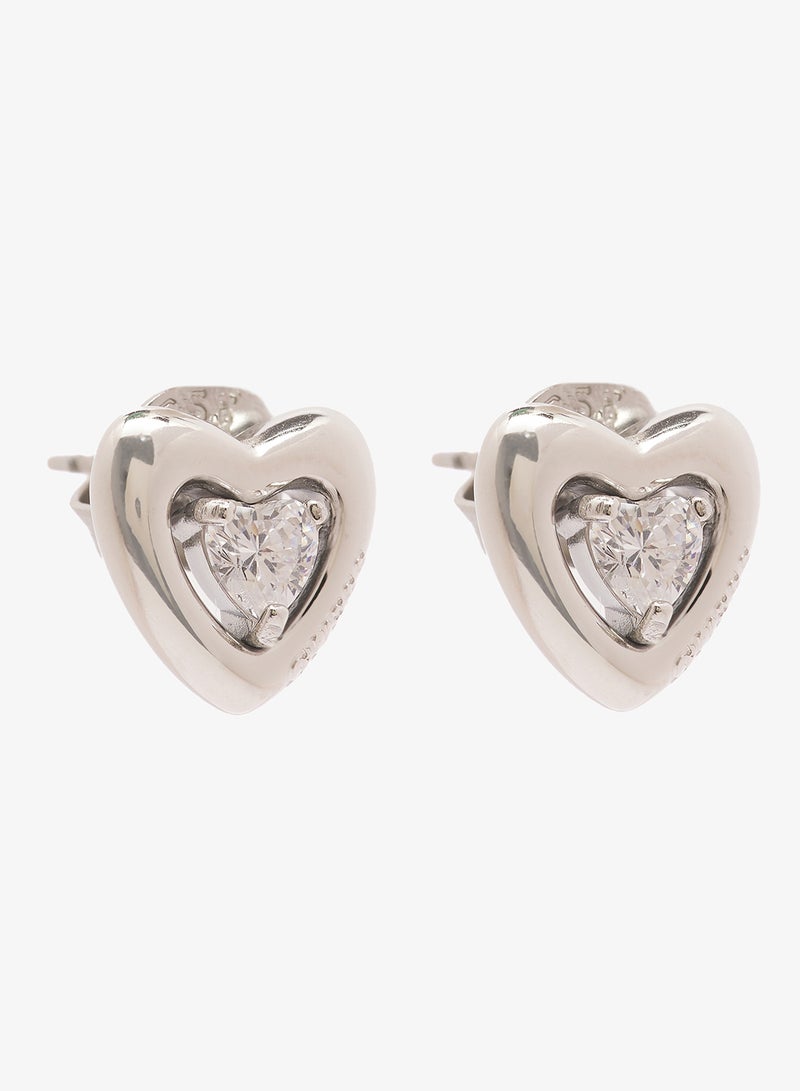 جس طقم أقراط على شكل قلب مرصع بالذهب عيار  قيراط - Image 3